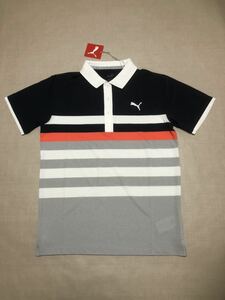  free shipping * new goods *PUMA GOLF border pattern polo-shirt with short sleeves *(S)*531742-19* Puma Golf 