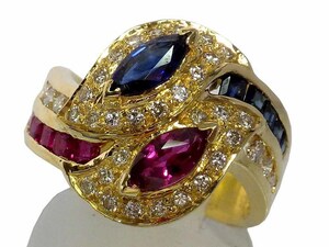 サファイア ルビー ダイヤモンドリング K18 9.6g 14号　Jewelry Sapphire0.35ct Ruby0.59ct Dia0.53ct Ring