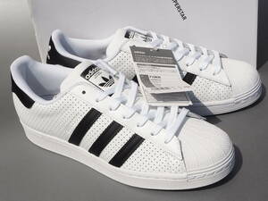 デッド!! 28cm 希少!! 新品 20年製 adidas スーパースター SUPERSTAR 白x黒 パンチングレザー 天然皮革