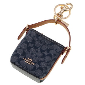 Coach Key Chain Signature Mini Darul Bag Charm Blue Denim Leather Metal Используется тренер