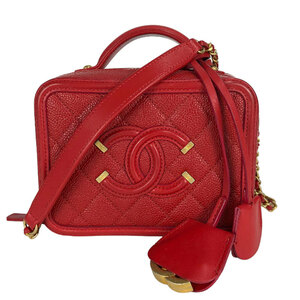 シャネル CHANEL CCフィリグリーバニティバッグ A93343 レッド ショルダーバッグ レディース 中古