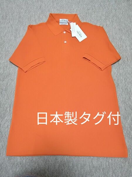 日本製タグ付未使用オレンジ系メンズ半袖ポロシャツ