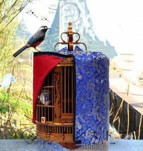 # rare new goods # bird cage tree carving sculpture bamboo made bamboo skill antique wooden bird . handicraft dragon 