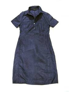 GUCCI Gucci spring summer linen One-piece navy Denim indigo casual size 38 shirt One-piece 