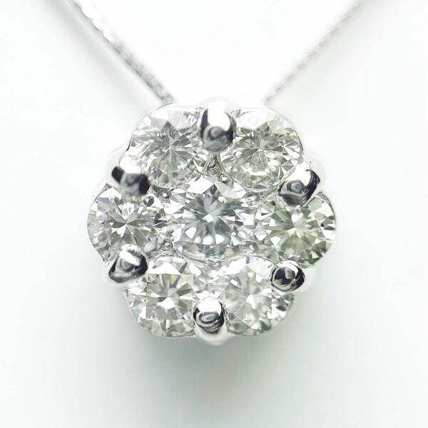 天然ダイヤモンド 0.50ctハート&キューピッド上質フラワー型パヴェネックレス