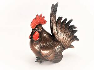 【鉄製置物　鶏】　昭和時代　銅色仕上　　　N0222A