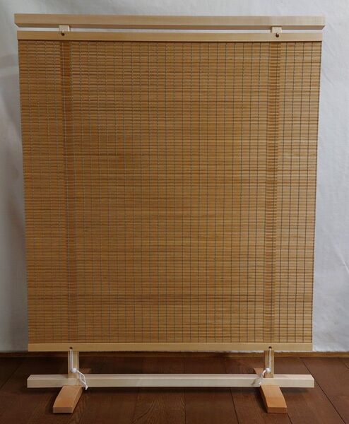 衝立 木簾タペストリー間仕切り衝立 木地仕上げ屏風 W91.5xD27.5xH116cm 1台限定製作