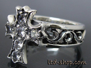 V(DB035)C23 number Flare Cross silver CZ ring new goods 