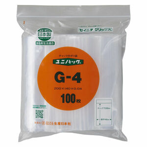 食品OK　ユニパック（チャック付きポリ袋） 0.04mm G-4 B6 140×200mm　100枚 生産日本社 セイニチ
