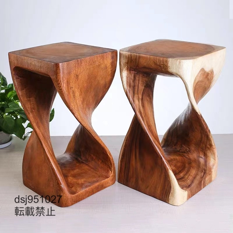 アンティーク調 レトロ チーク スツール 総無垢 木製椅子 花台
