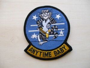 【送料無料】アメリカ海軍 F-14 ANYTIME BABYトムキャットTOM CATパッチ刺繍ワッペン/PATCHネコ戦闘機TOMCAT攻撃戦隊USN米軍NAVY雄猫 M53