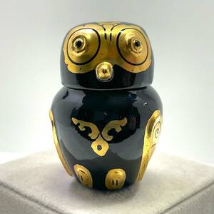 [825] ミャンマー/ビルマ Original Burmese Lacquerware 「フクロウ」蓋物漆器 検) 工芸品 民芸品 伝統工芸 手工芸 FolkArt