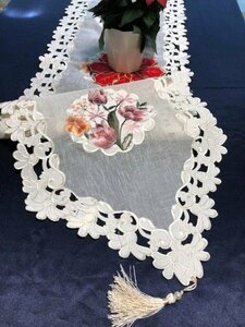  tulip. flower cut Work embroidery table Runner 40X175cm tulip pattern embroidery pattern 