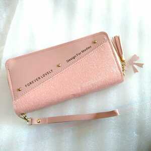 ☆匿名配送☆レディース長財布 かわいいピンク　ラメ加工されています