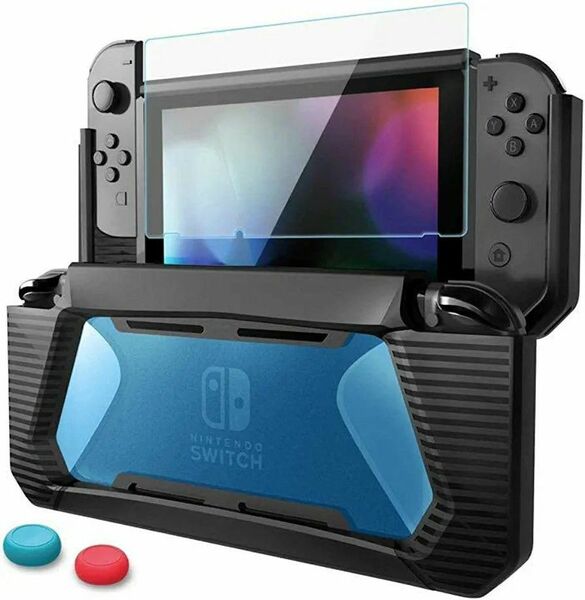 Nintendo Switch カバー ニンテンドースイッチ ケース + Switch ガラスフィルム＋親指キャップ ブラック