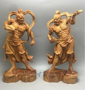 高品質★木彫仏像 仏教美術 精密彫刻 金剛力士像　 2点セット