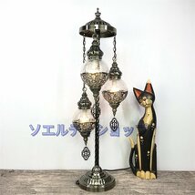 新入荷☆ 手作りトルコランプ クラックガラス アンティーク風 タイプ フロアライトインテリア 間接照明 南トルコ細工 3灯式_画像1