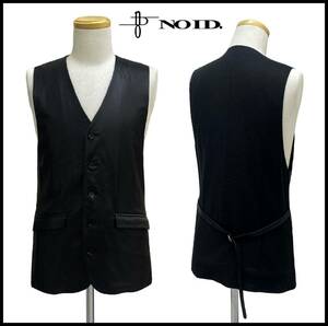 ★美品★ NOID NO ID. ノーアイディー 本革 羊革 ラム レザー 切替 リネン ストレッチ ベスト ジレ ジャケット BLACK ブラック 1