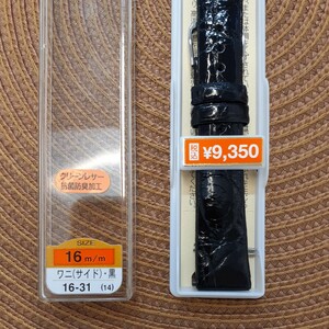 ワニ革　16㎜　16ミリ　バンド　ベルト　黒色　ステンレス美錠　バネ棒付き　￥9,350(税込)　