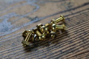 NO.1133 old minus bolt * nut brass circle head W3/16×16mm 4ps.@SET for searching language -A50g antique Vintage old tool brass metallic material restore repair old car 