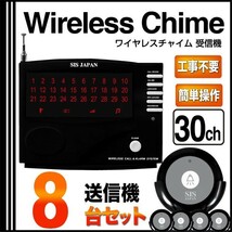 【送料無料】電波法適合品 ワイヤレスチャイム 30ch 送信機8個 セット 業務用 呼び出しベル ピンポン ###チャイム30/送信8個◆###_画像1