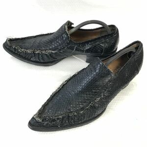 KATHARINE HAMNETT★蛇革?/ポインテッドトゥ/スリッポン【L/26.5-27.0/黒/BLACK】ヴァンプシューズ/ビジネス/dress shoes◆pA-183