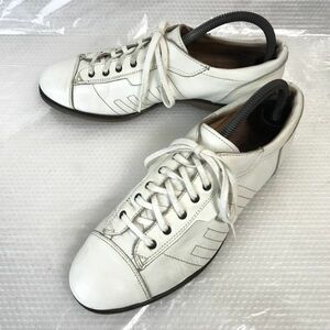 Made in Italy★Double wrap/ダブルラップ★本革/キャップトゥシューズ/レザースニーカー【25.5-26.0程度/白/WHITE】dress shoes◆C-47