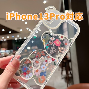 【送料無料】iPhone13Pro ケース 花柄 くま 新品 未使用 スマホカバー おしゃれ かわいい 海外 韓国 ソフトケース クリア 透明 スケルトン