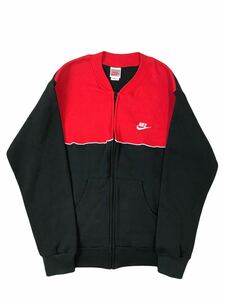 (D) NIKE ナイキ 90s 銀タグ USA製 ジップアップ スウェット ジャケット M レッド ブラック