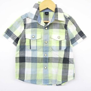  baby Gap short sleeves check shirt snap-button cut and sewn for boy 95 size navy blue white baby child clothes babyGAP