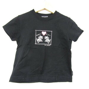 ポンポネット 半袖Tシャツ 前面プリント カットソー 女の子用 110サイズ 黒白 キッズ 子供服 pom ponette