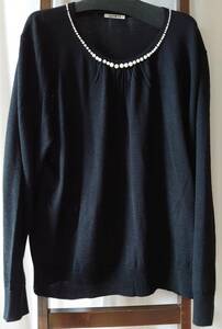 QUINTYk Inte . lady's summer knitted? long sleeve pearl necklace? attaching thin? black tuck? dress length 63.5 width of a garment 64 large easy F4 4L close 