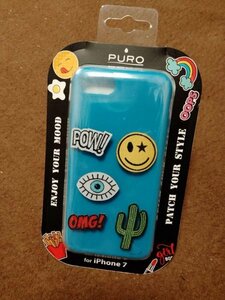 PURO iPhone7/8ケース パッチシールデコレーション付き 青