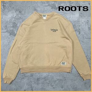 ROOTS ルーツ カナダ製 スウェット トレーナー 刺繍ロゴ Vネック 裏起毛 プルオーバー サイズM 玉FL2477