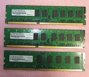 デスクトップメモリ　4GB PC3-12800U　2R×8　Aing製　3枚セット　計12GB