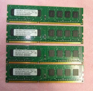デスクトップメモリ　4GB PC3-12800U　1R×8　SanMax Technologies製　4枚セット　計16GB