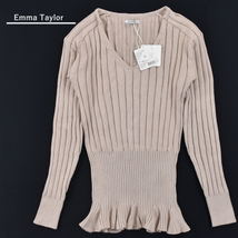 【タグ付き未使用】Emma Taylor エマテイラー ★ ペプラム Vネック リブニット プルオーバー 長袖 カットソー ベージュ レディース F_画像1