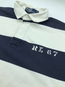 Polo Ralph Lauren короткий рукав Polo Ralph Lauren stencil принт окантовка Rugger рубашка S белый × темно-синий RRL RR L 