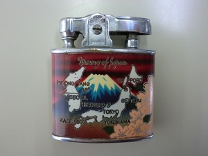 Vintage Memory of Japan Longins TOKYO Vintage oil lighter made in Japan Mt Fuji Sakura map antique Hsu red a. earth production junk 