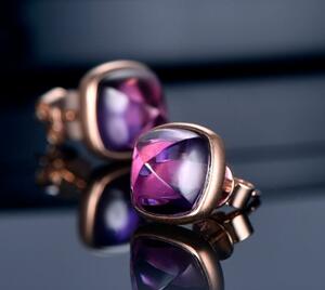 K18PG pink gold amethyst purple crystal square earrings stud earrings 18k