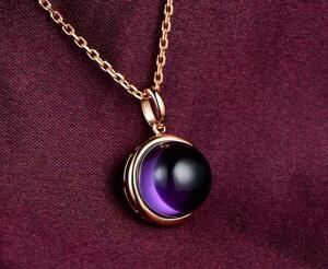 K18PG pink gold amethyst pendant kaboshon necklace circle ..... one bead 18k pendant top necklace charm 