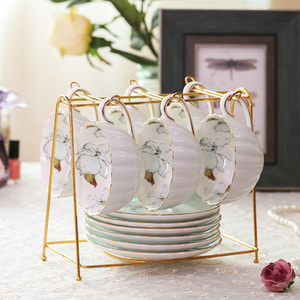 spring new work tea cup coffee cup saucer Western-style tableware tea utensils 6 customer set storage stand attaching spoon attaching present light mint 