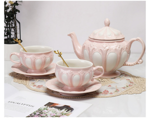  spring new goods teapot tea cup saucer ro here manner Western-style tableware tea utensils 2 customer set spoon attaching interior present pink 