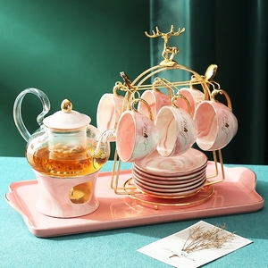  spring new goods teapot tea cup saucer tray attaching Western-style tableware tea utensils 6 customer set stand attaching spoon attaching present pink 