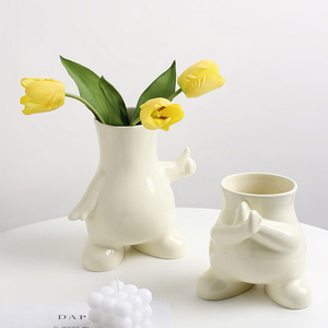 新品　北欧風　飾り物　花瓶　花器　セラミックス　高級感　生花　ドライフラワー　器具　A2型　”だめ”ジェスチャー