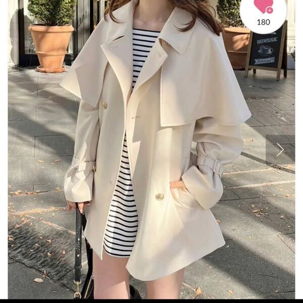 本日限定20%オフ 春服 ケープミドルトレンチコート アイボリー