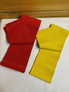  cotton hanhaba obi .. old red yellow color kimono small articles yukata obi 2 pcs set 