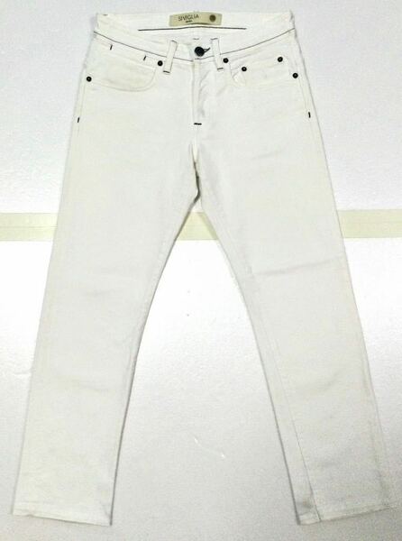 8.5@ 良品「SIVIGLIA」“S-P021U-70050A-D16” テーパード ホワイトジーンズ White SIZE:28 イタリア製