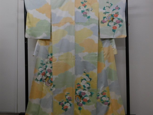 [Специальный выбор Rakufu] P22312 Симпатичное раскрашенное вручную кимоно Юдзэн в гостях на подкладке до н. э., Женское кимоно, кимоно, Платье для посещения, Готовый
