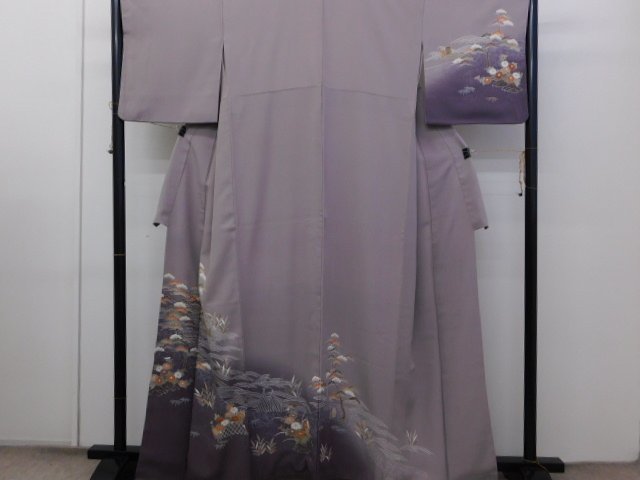 [Selección especial de Rakufu] P22432 Crepé de seda Yuzen pintado a mano pesado visitando subasta forrada de kimono c, kimono de mujer, kimono, vestido de visita, Confeccionado